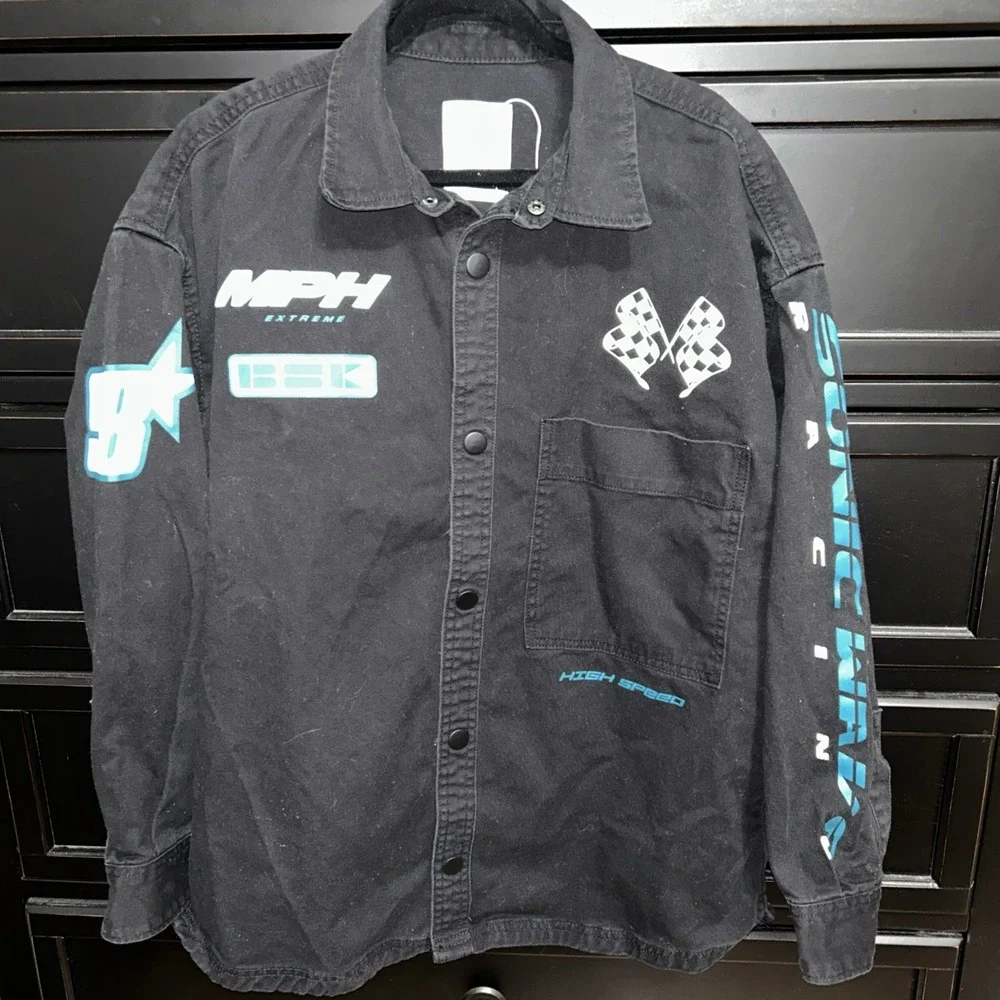 Bershka Men's XS Denim Black  Moto Cross Shirt‎
